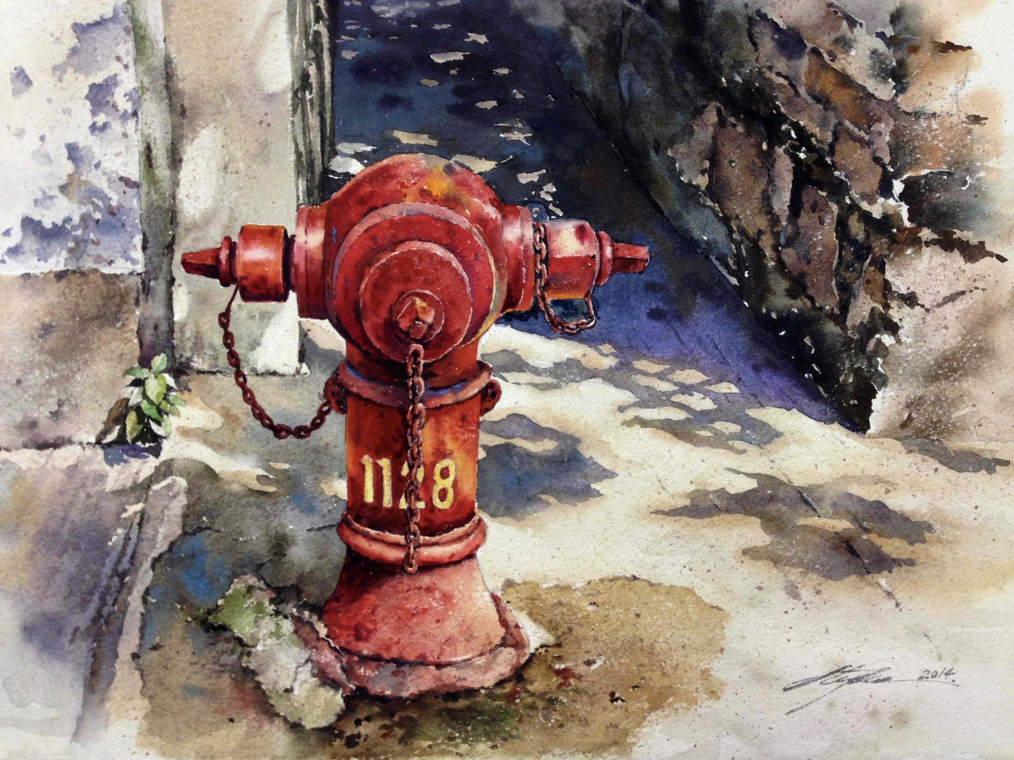 游榮光水彩畫作品《守護者(二)》。