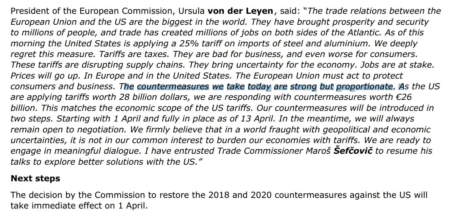 歐盟委員會主席馮德萊恩指,有關措施「強有力但適度」,又補充歐盟將始終保持談判的開放態度。(AP)