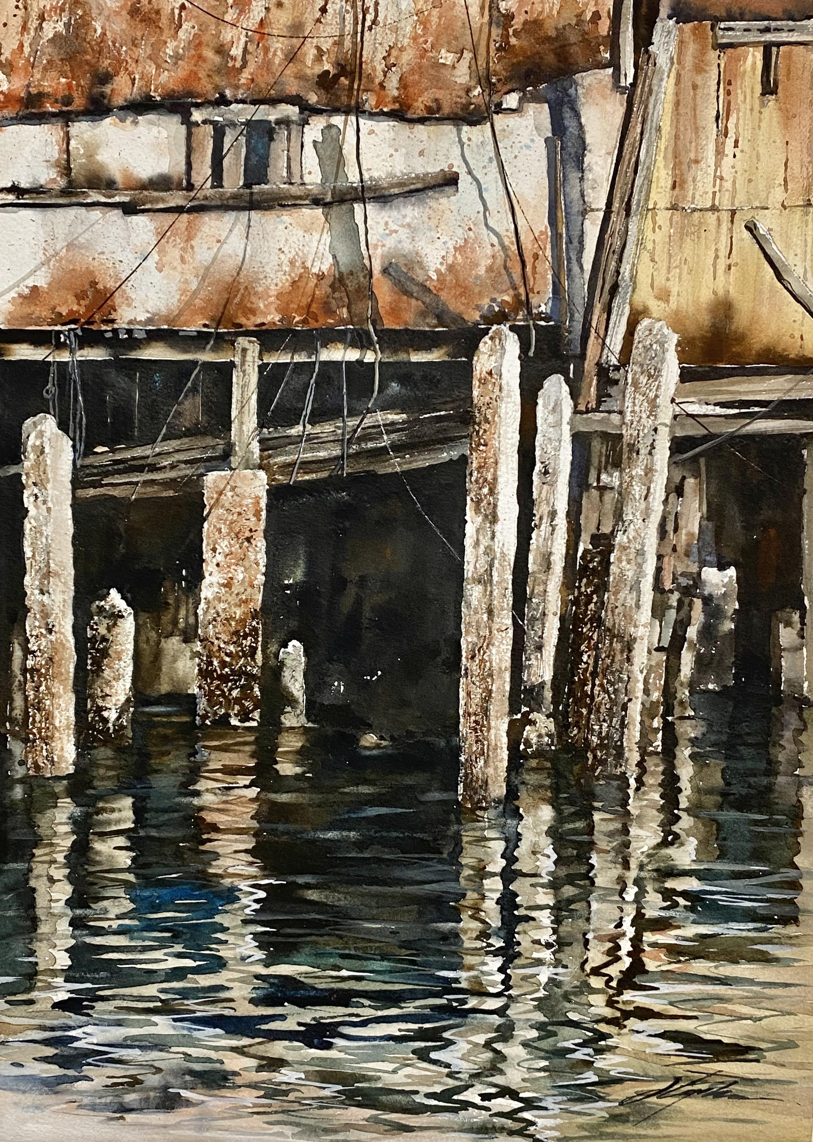 游榮光水彩畫作品《故鄉倒影(二)》。