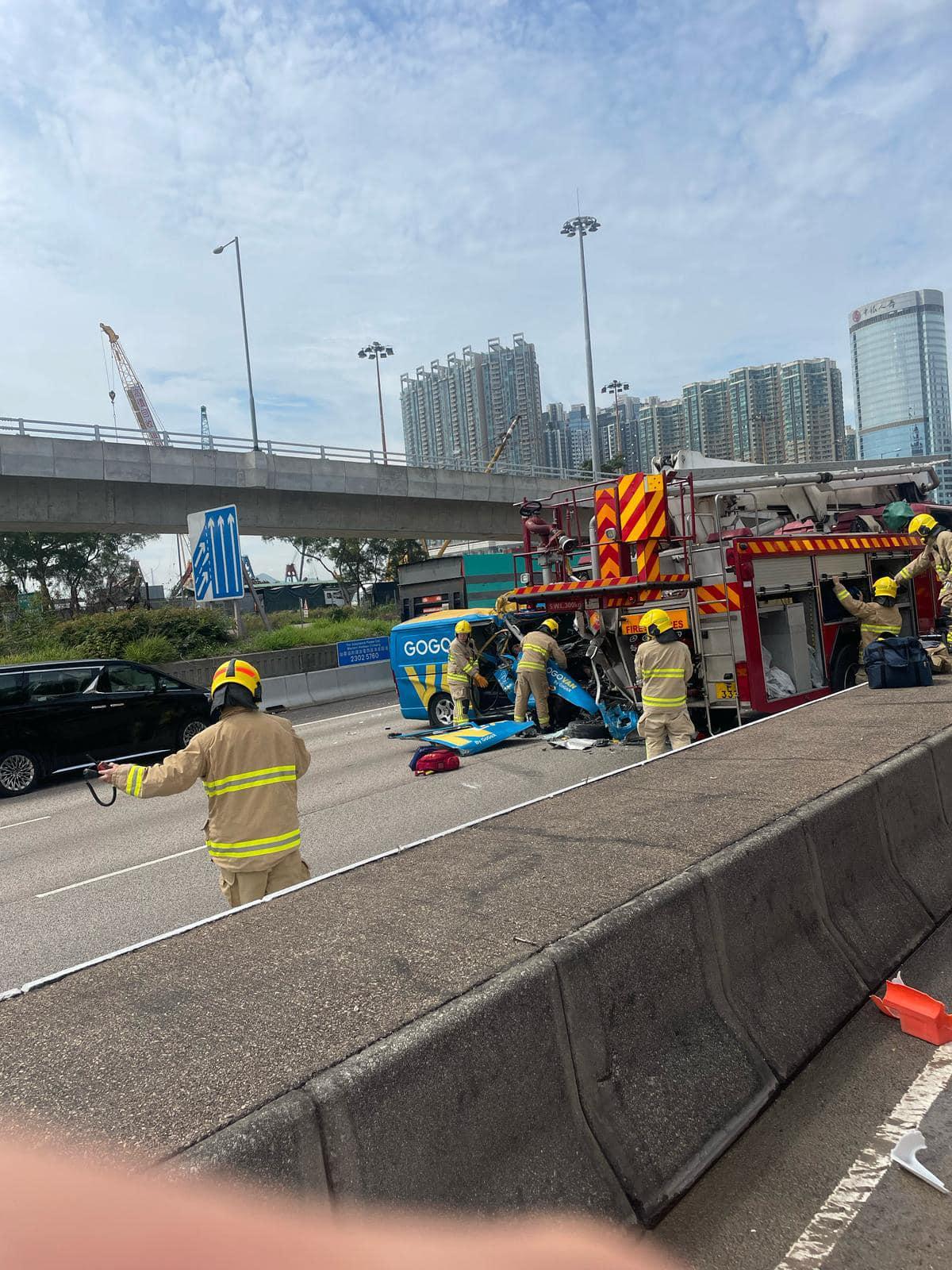 西九龍公路發生車禍。(fb「車cam L(香港群組)」圖片)