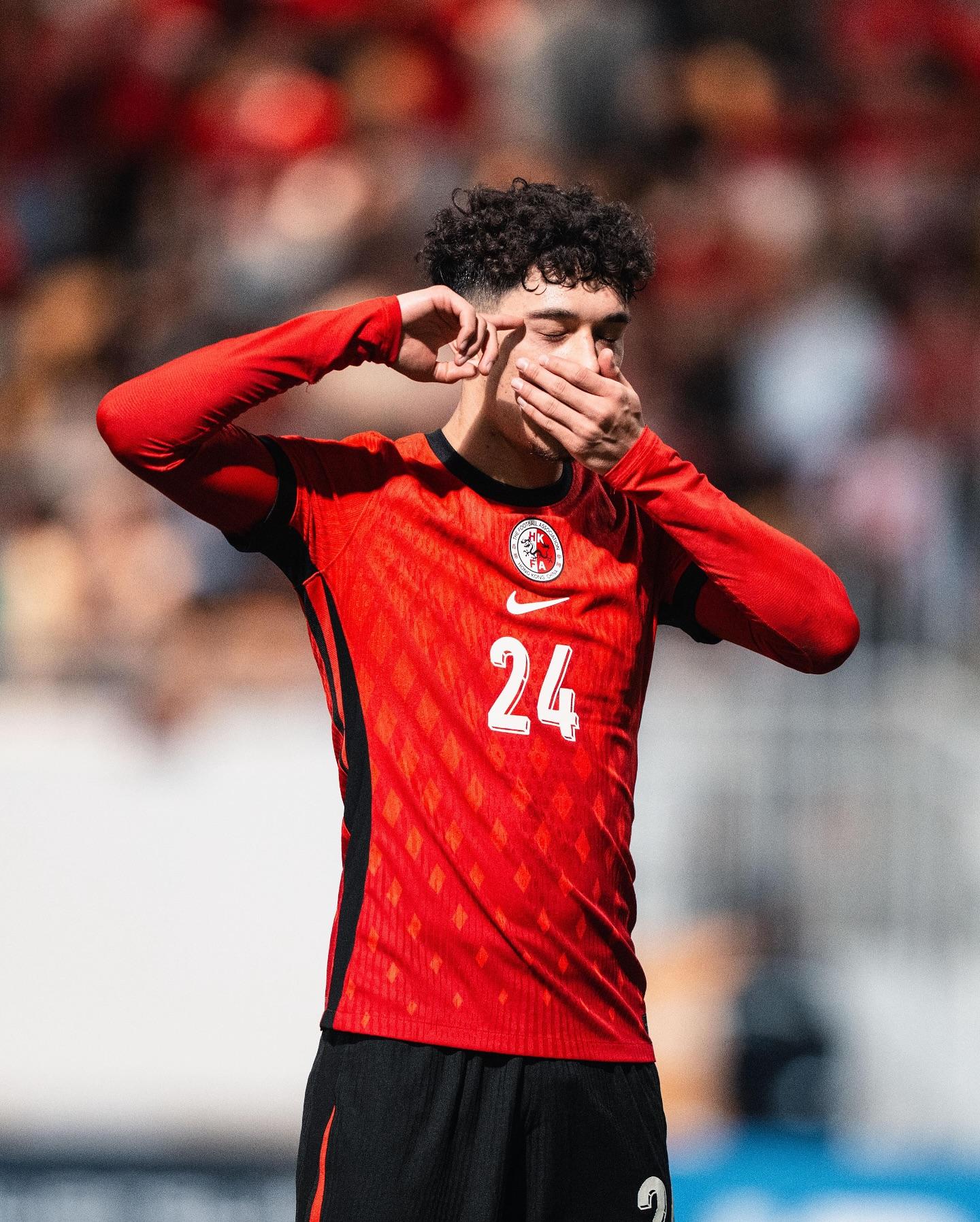 李小恆首次代表港隊就取得入球。(香港足總圖片)