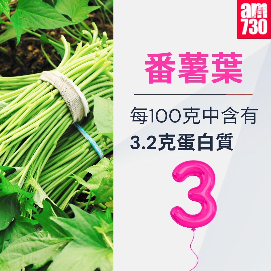 豐富蛋白質蔬菜5種|番薯葉(am730製圖)