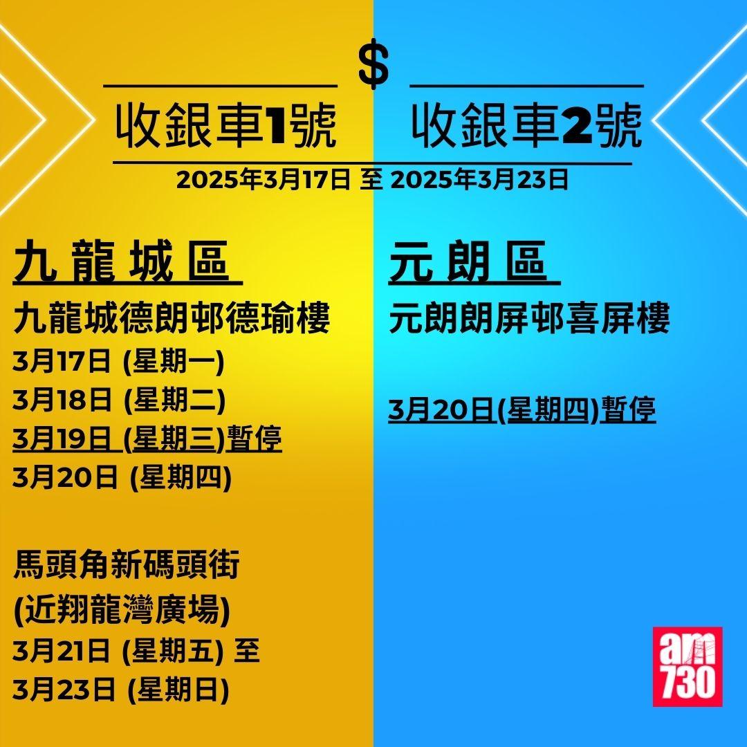金管局收銀車時間表|2025年3月3日至2025年6月1日