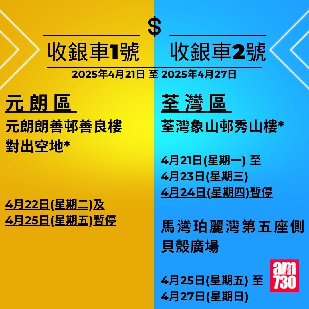 金管局收銀車時間表|2025年3月3日至2025年6月1日