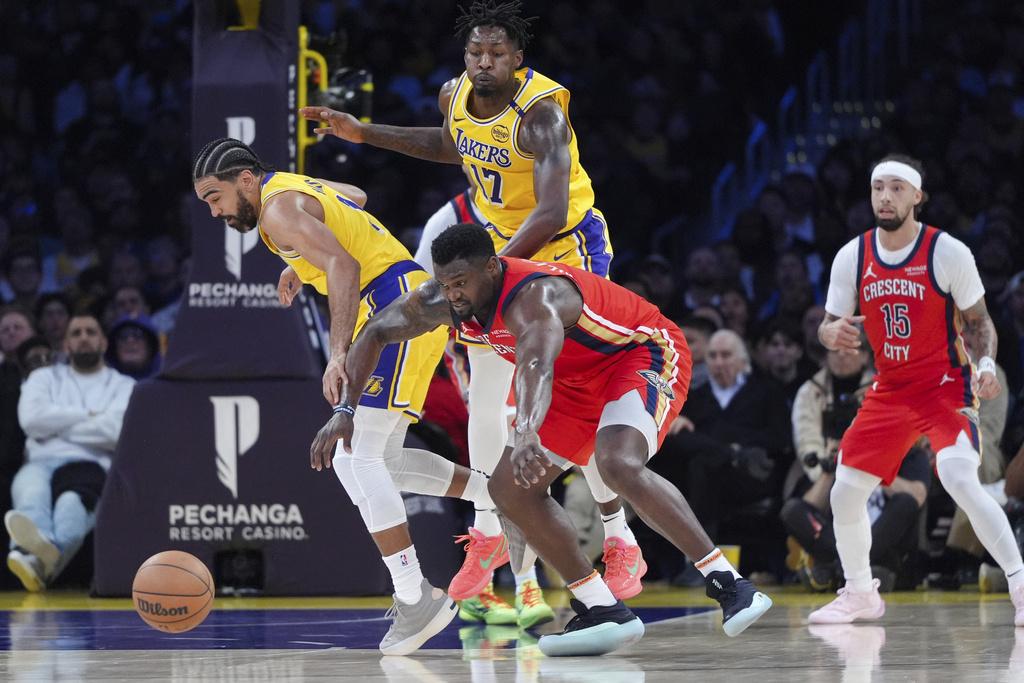 湖人136:115擊敗鵜鶘。(美聯社)