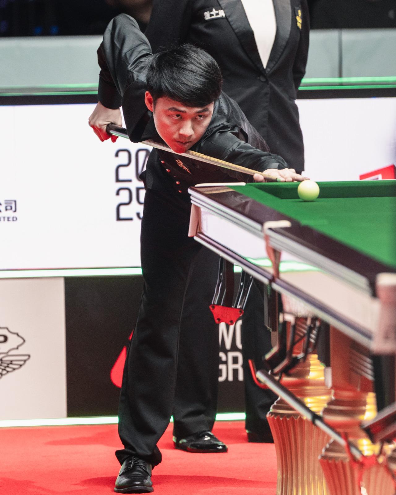 世界桌球大獎賽|徐思力克丁俊暉,賽後自言初段手緊 。(大會提供)