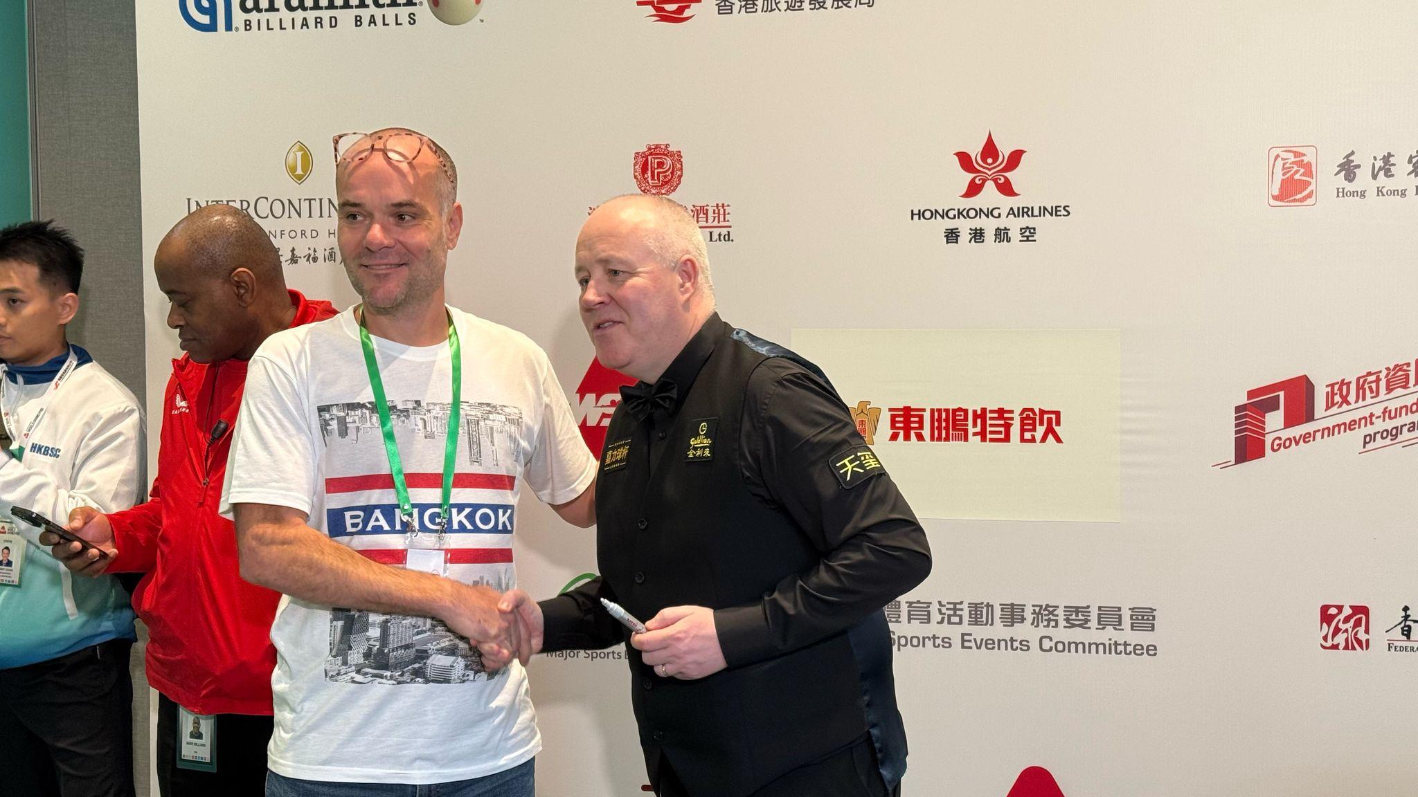 希堅斯延續世界公開賽冠軍佳態,打出暫時今次賽事最高的一棒143度。