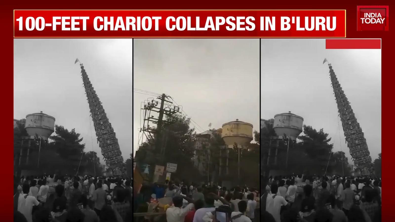 印度30米花車疑被強風吹至倒塌。(網上截圖)