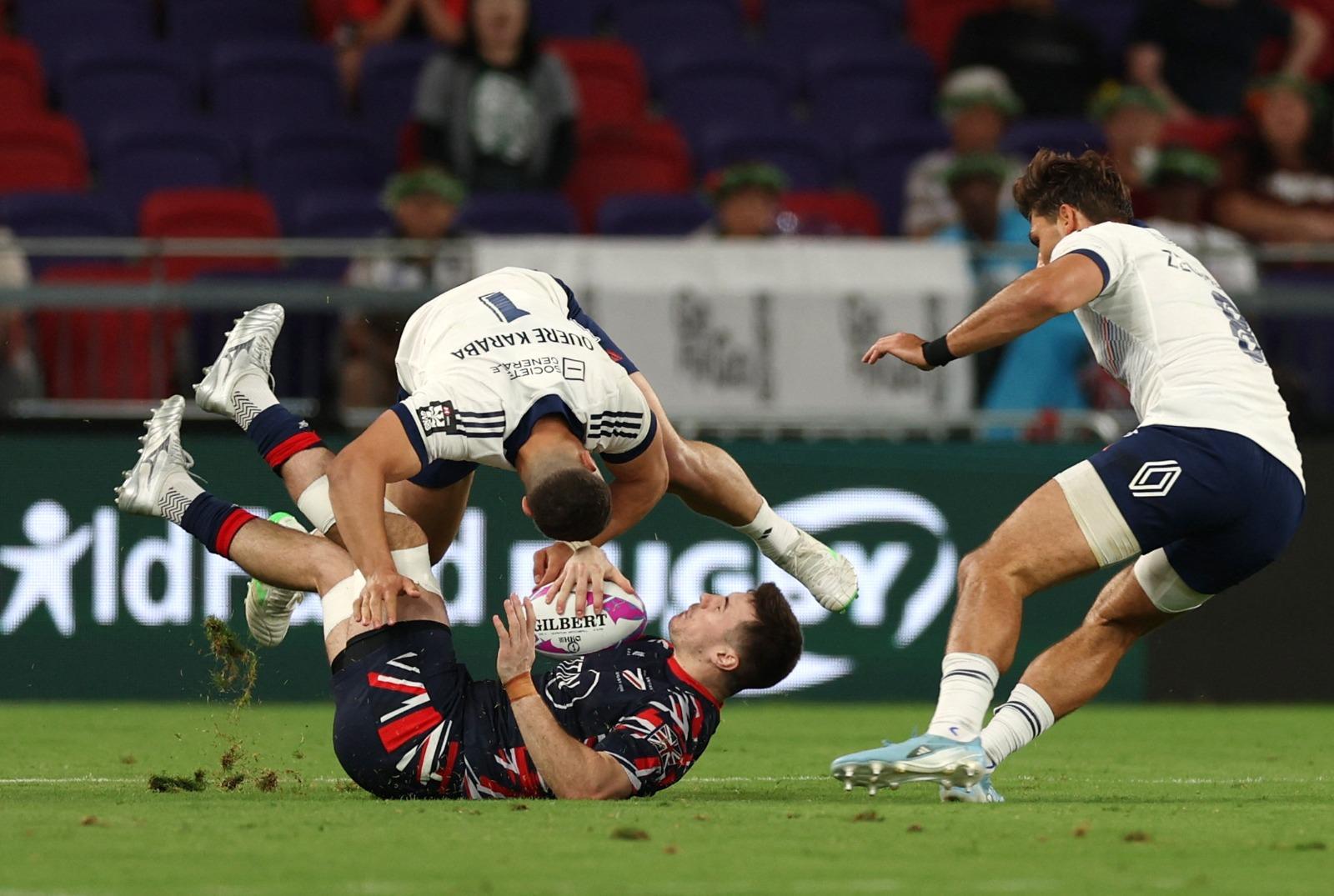 香港國際七人欖球賽2025|英國12︰17負法國。(路透社)