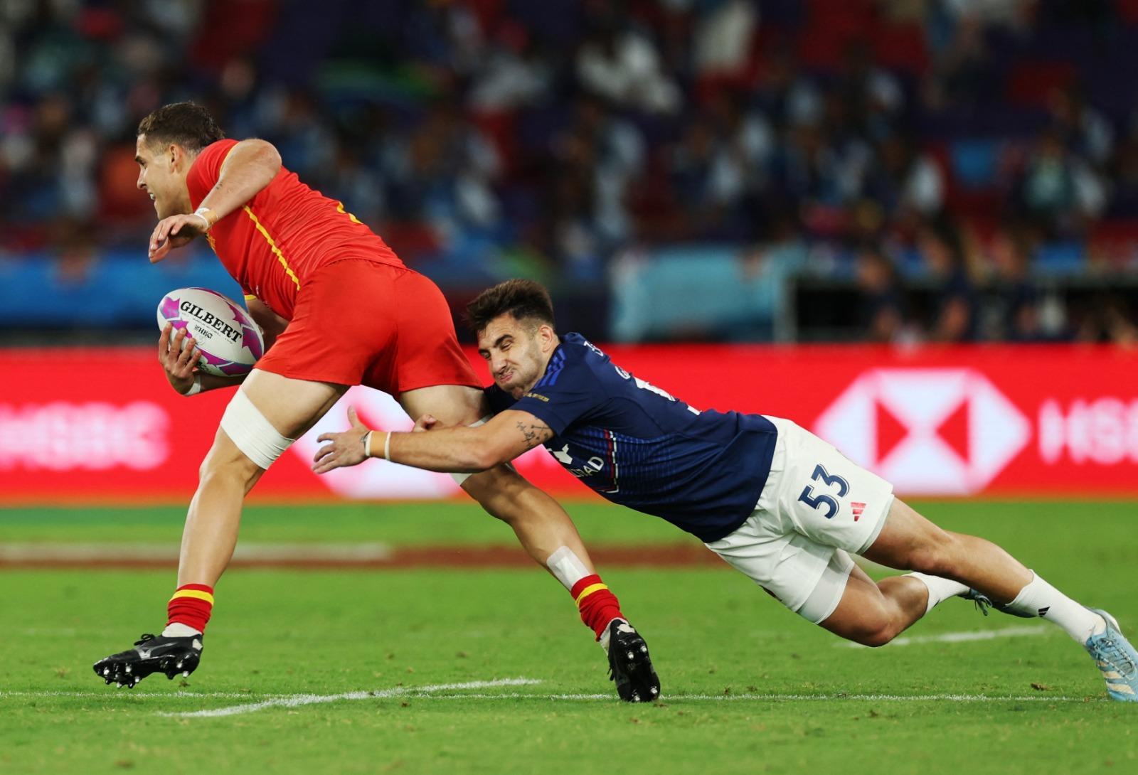 香港國際七人欖球賽2025|法國12︰19負西班牙。(路透社)