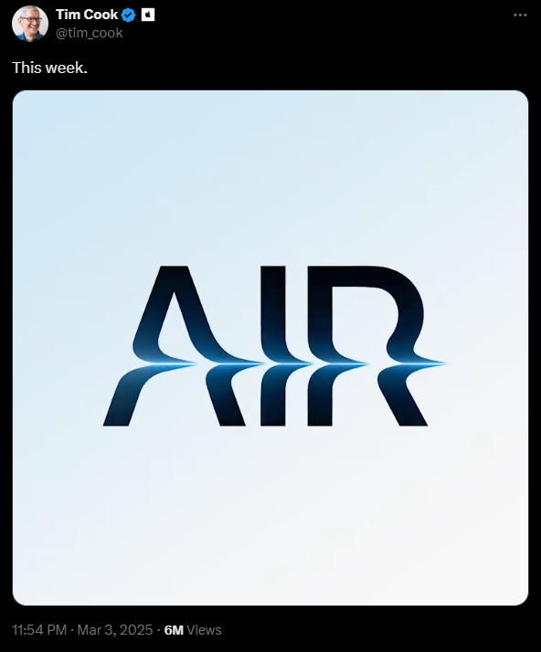 全長 6 秒的影片中內容只有一句「There’s something in the AIR」,而「AIR」這隻字則以全大階來強調,並在最後被一樣十分纖薄的物件劃開。