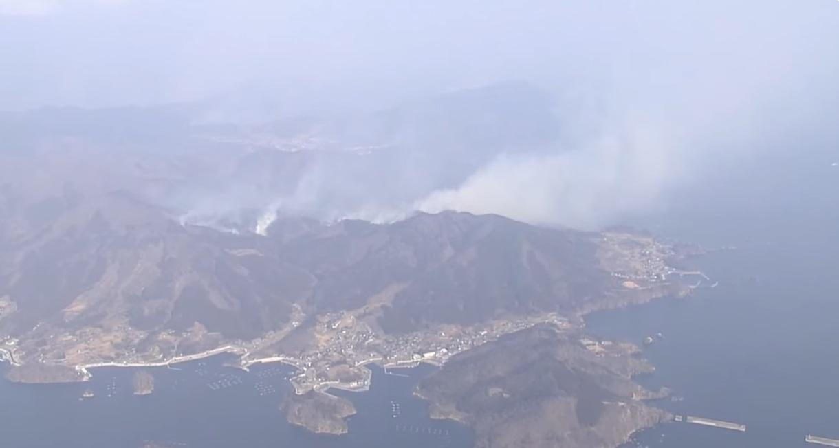 岩手縣大船渡市山火至周日,火場面積擴大至1800公頃。(互聯網)