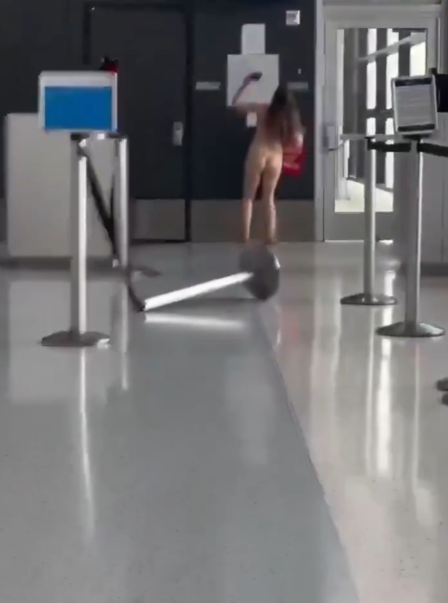 女子帕爾瑪(Samantha Palma)自稱「維納斯女神」、「迪士尼公主」,在達拉斯機場一處登機口附近,突然脫光衣服,四處裸奔,根據網路流傳畫面顯示,她到處亂跑亂跳,一會兒跳起來拍打航班電子螢幕、一會兒又拿起礦泉水向空中潑水。