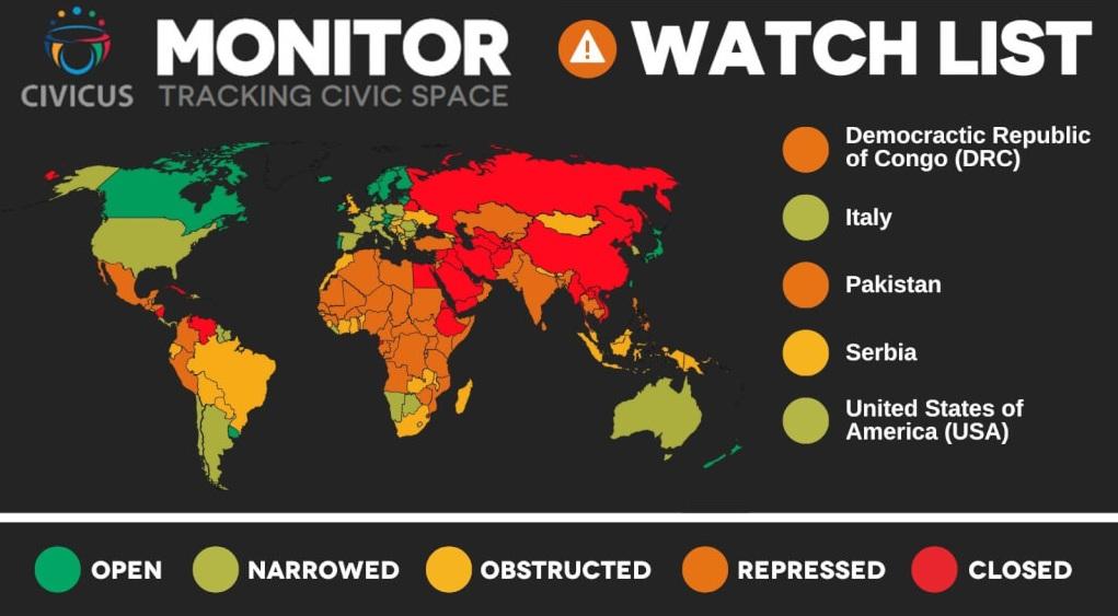 CIVICUS把美國列入2025年第一份觀察名單。(互聯網)