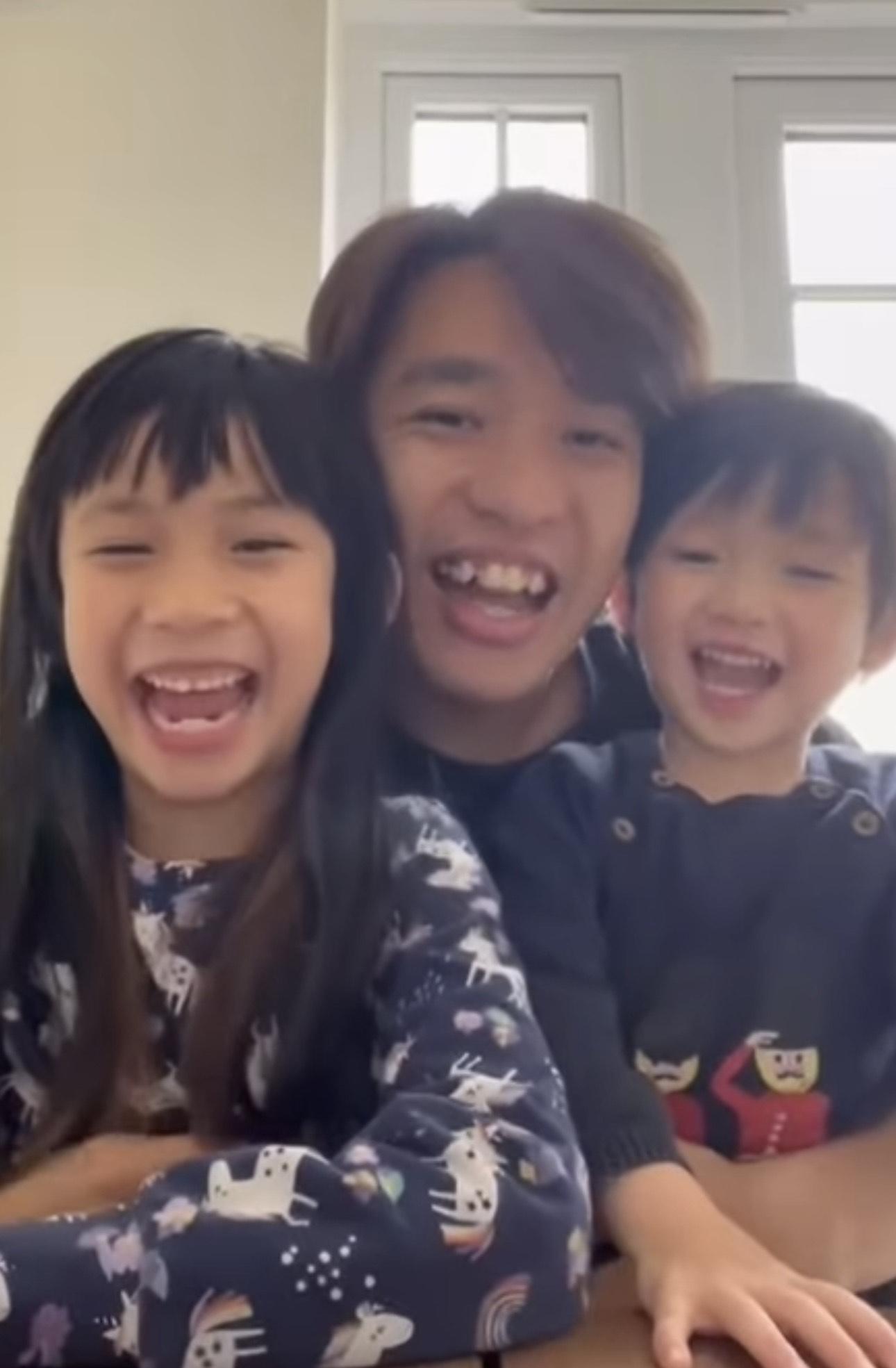 老公Barry卻偕仔女拍片為吳日言打氣,場面溫馨。