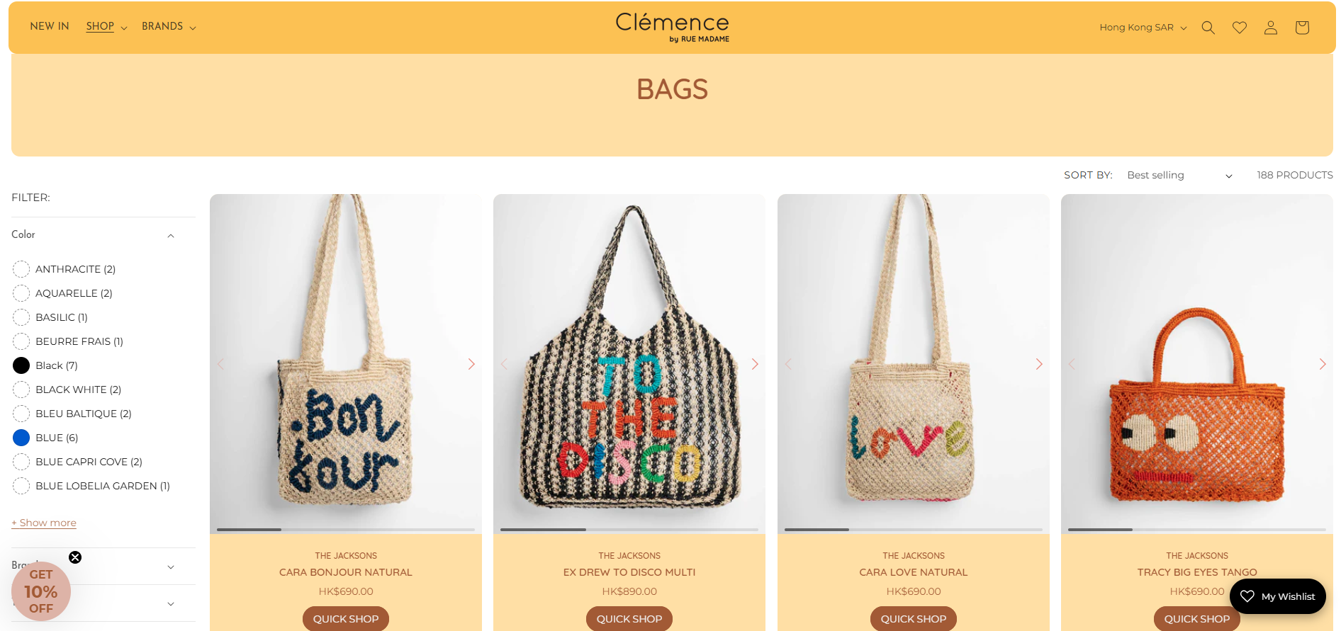 Clémence by Rue Madame網店上線,於網店消費滿港幣$400,即可享免運費。