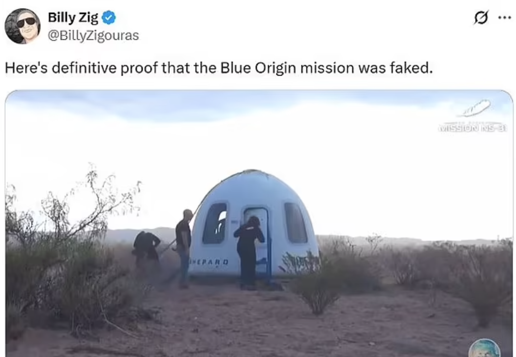 有網民聲言「這是藍色起源任務造假的確鑿證據」。(互聯網)