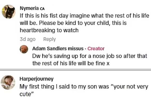 網民批評潔絲,不忿BB出生第一日即受欺凌。(互聯網)