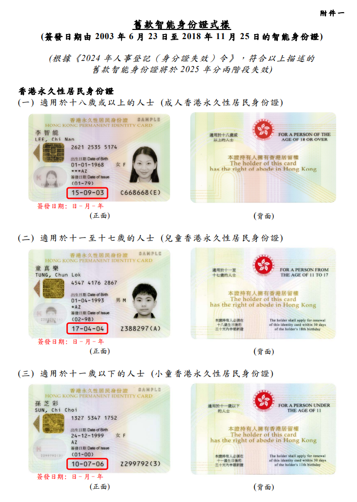 入境處呼籲仍持有舊身份證的市民,應盡快辦理換領新智能身份證手續。(入境處)