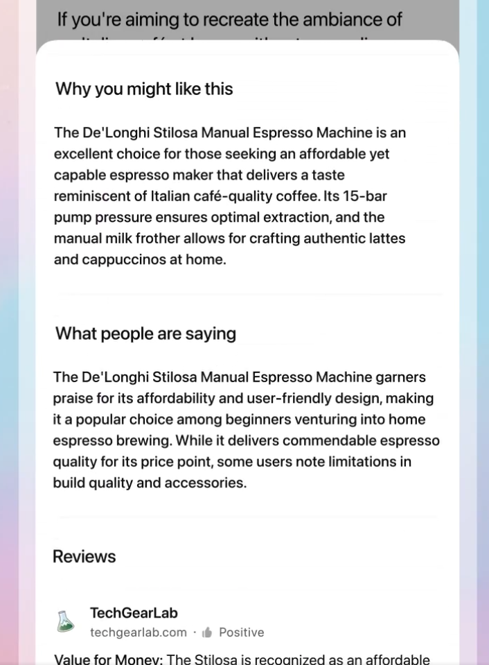 ChatGPT提供推薦及比較產品的新功能,同時會提供購買連結。(互聯網)