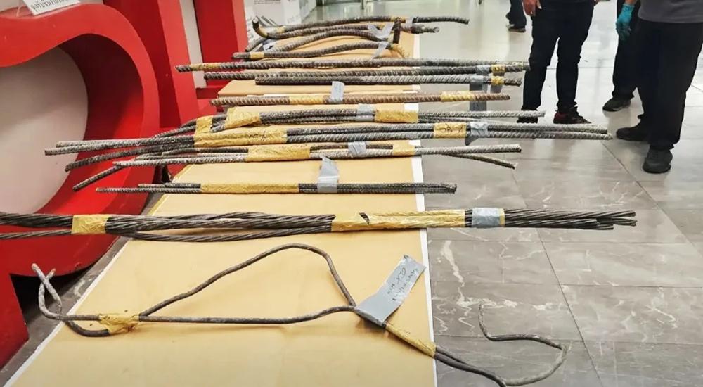 泰國鋼鐵協會與工業部從塌樓現場抽取28條鋼筋樣本檢查,其中13條不達標。(Nation Thailand)