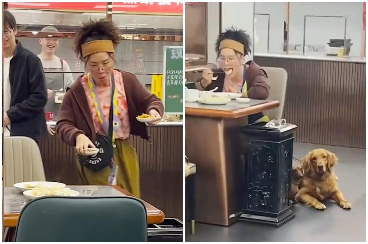 李女士發現趕回座位時,一切都太遲,狗狗幾乎把一碟餃子吃光,前後不到10秒。(微博)