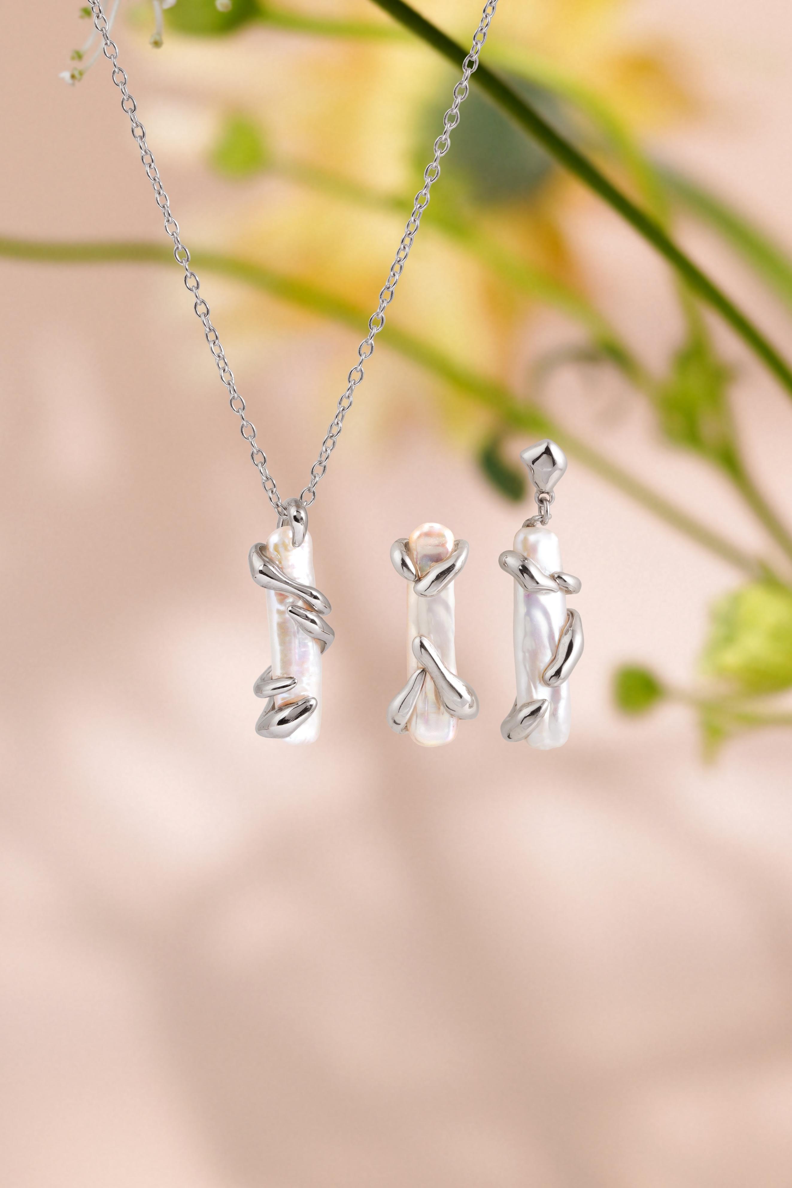 時尚之選:Beloved Set,18K金包925純銀頸鏈及耳環,天然淡水珍珠防敏感。售價:$1,600