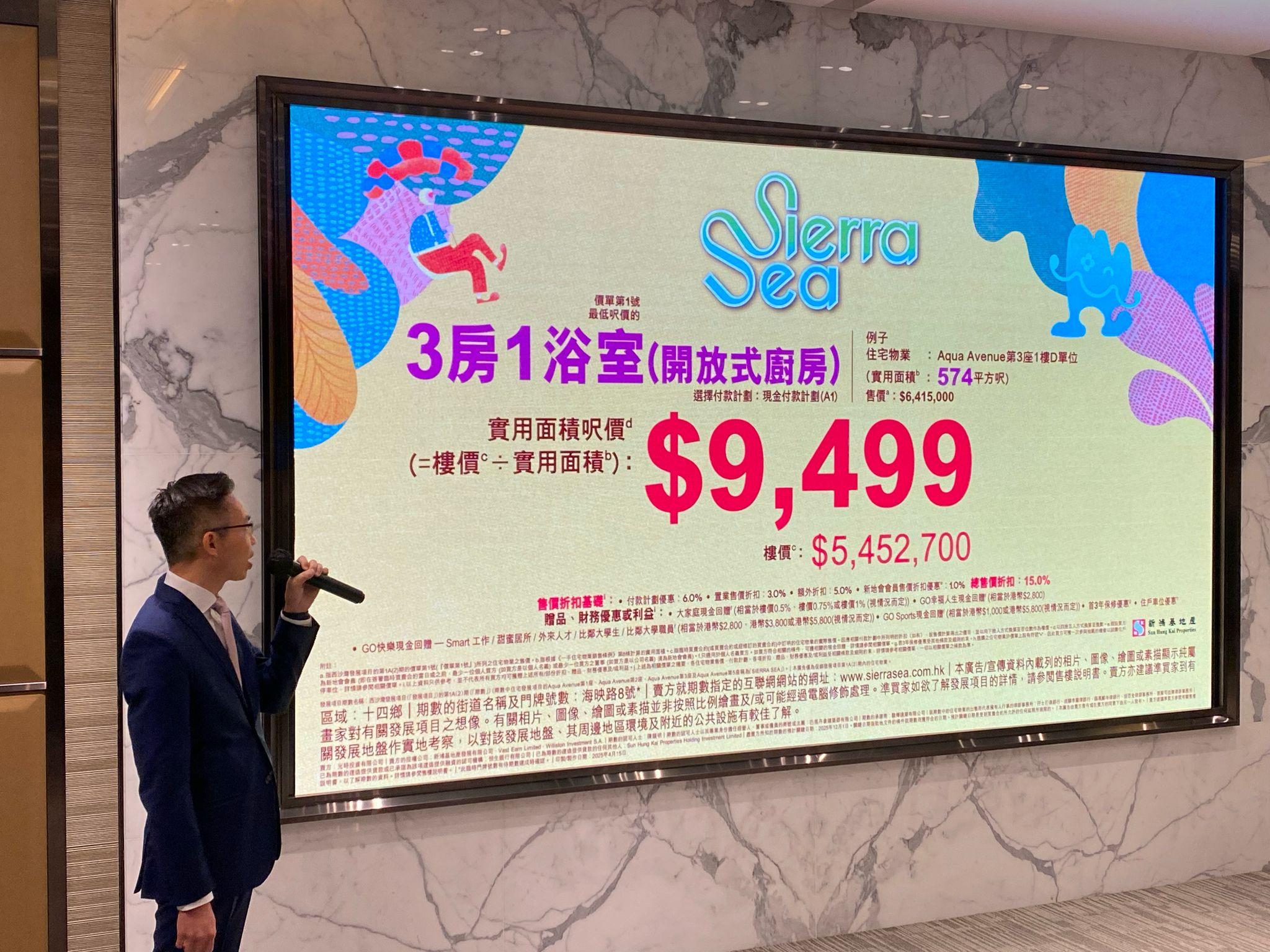 SIERRA SEA開價|首推158伙 折實平均呎價10398元 一房最平299萬|西沙新盤