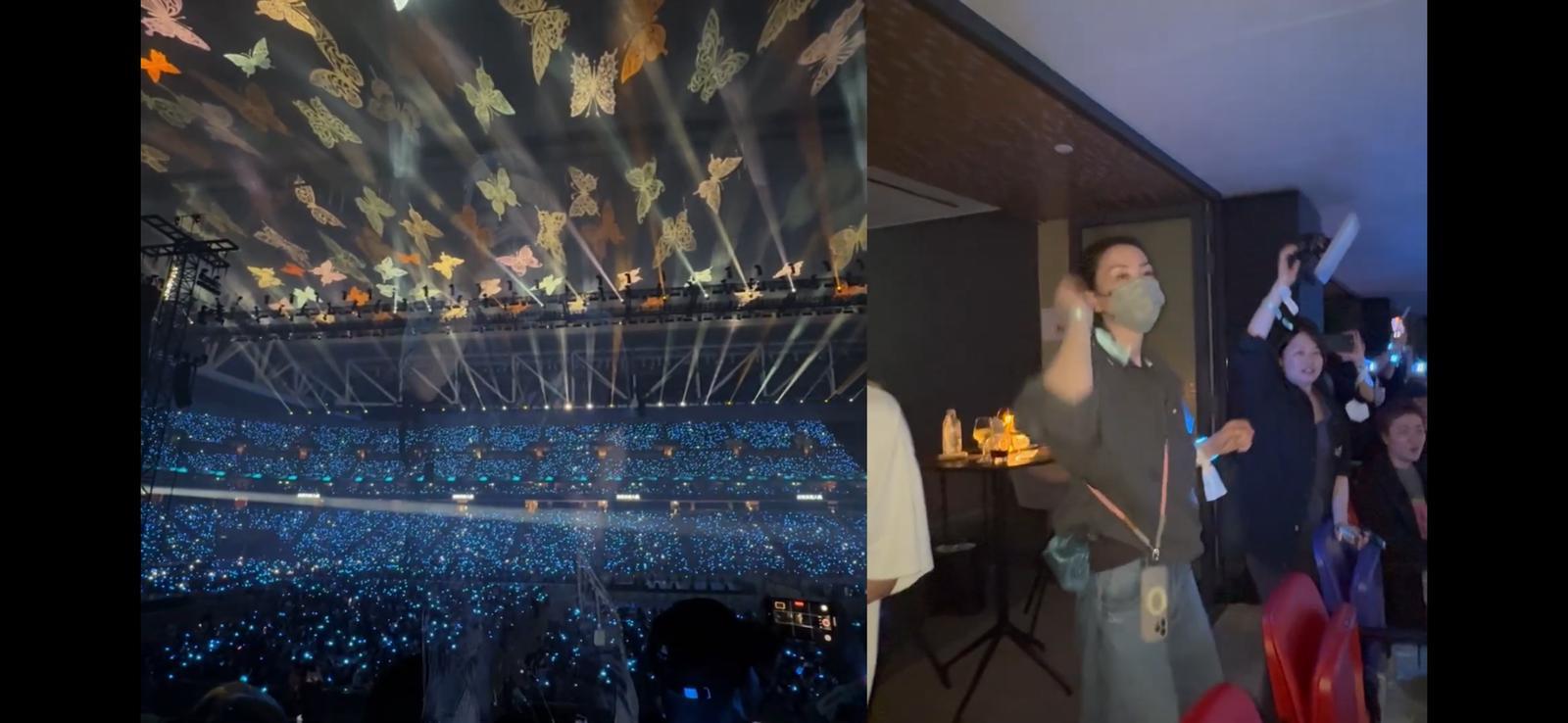 包廂睇騷的王菲聞歌起舞,狀甚陶醉。