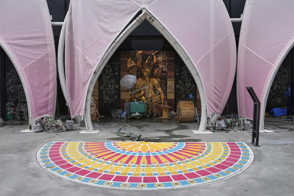 印度展館工程仍進行中。(美聯社)