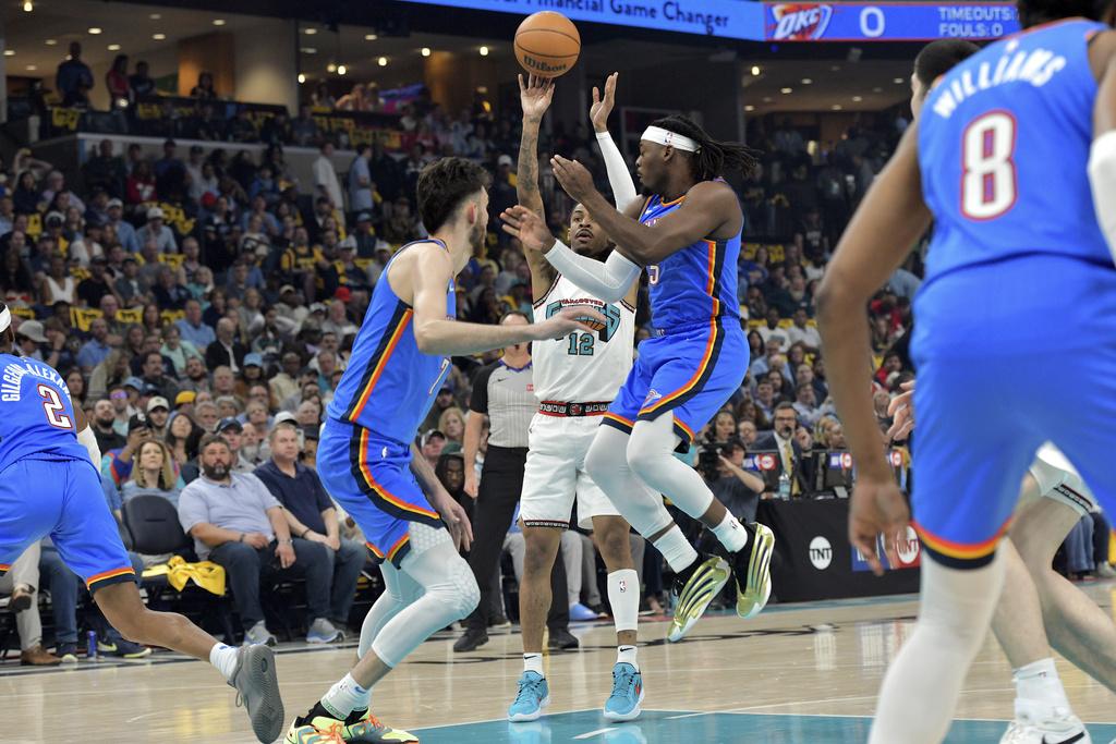 雷霆114:108擊敗灰熊。(美聯社)