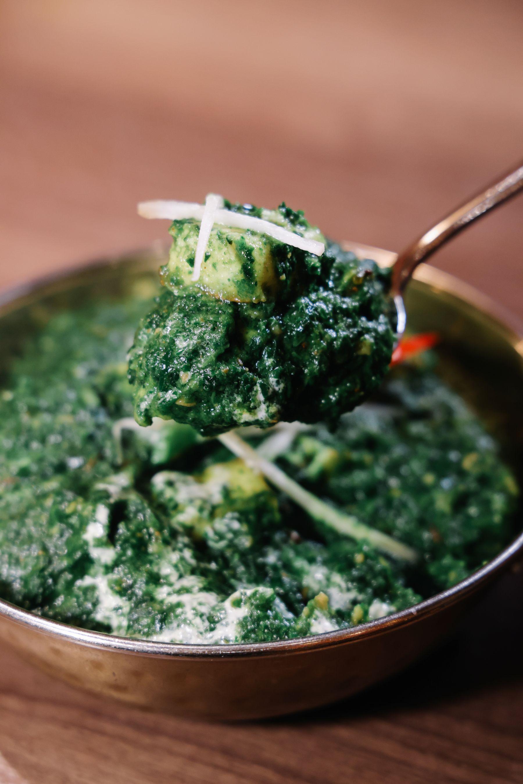 菠菜蓉芝士$138 吃出鮮甜味,沒有草青味,芝士質感似硬豆腐。(吳康琦攝)