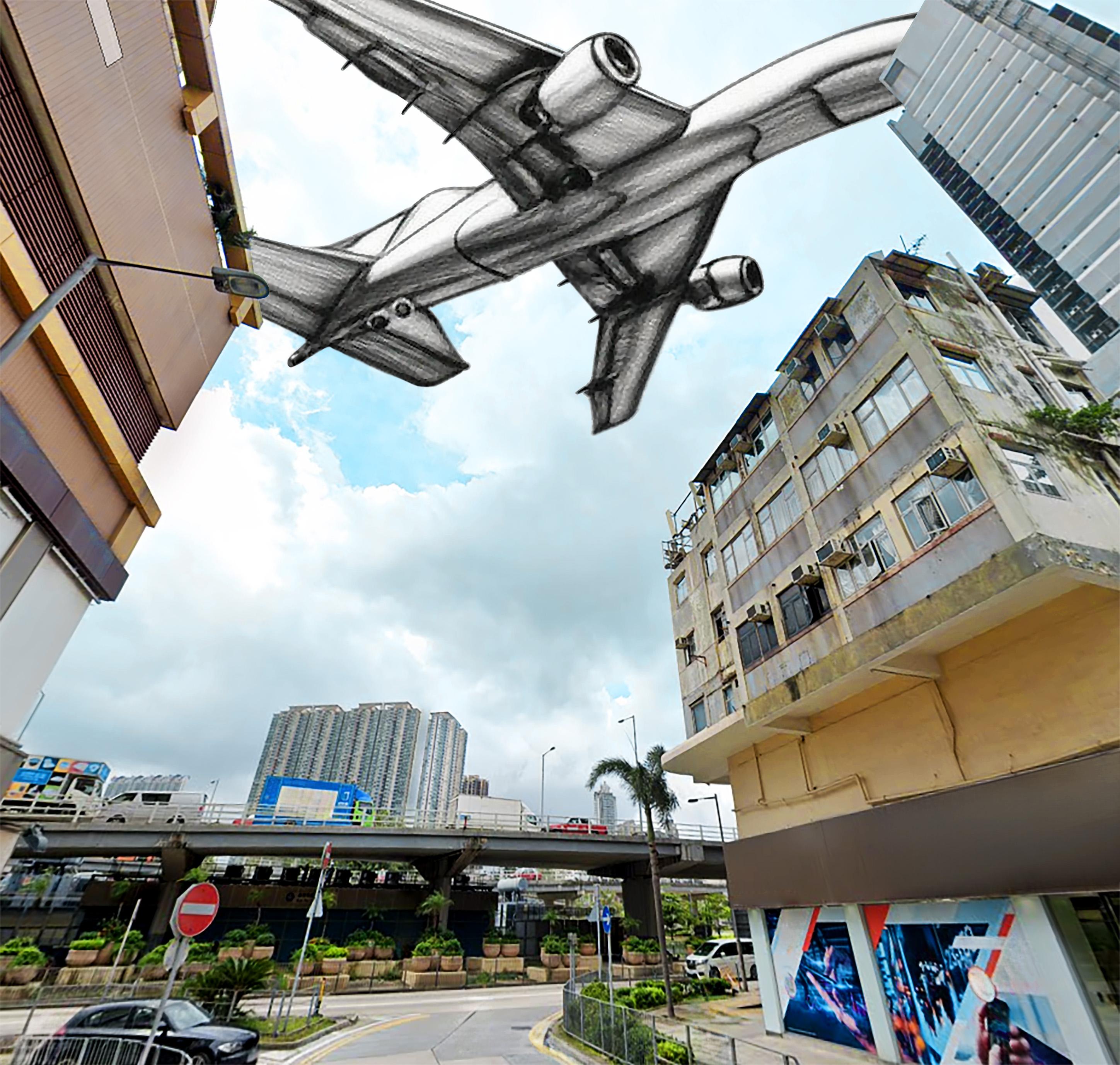 市建局計劃利用AR技術,重現飛機在九龍城一帶低飛的歷史場景。 (設計構想圖/詳細設計階段將有所改變)