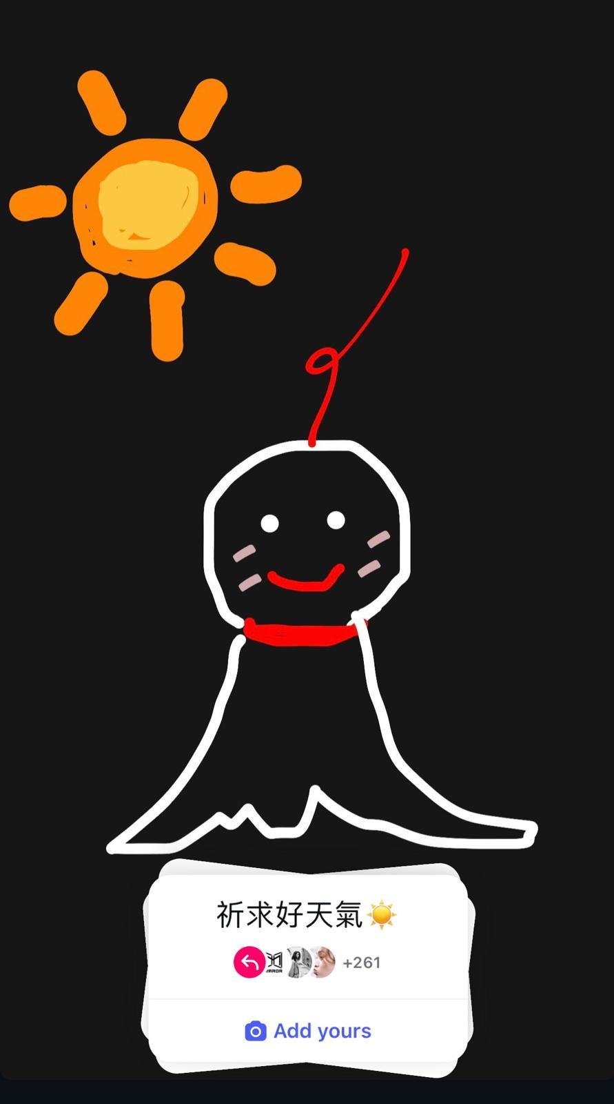 Stanley於昨午開騷前,在IG story畫太陽和晴天娃娃,祈求晚上好天氣開騷。