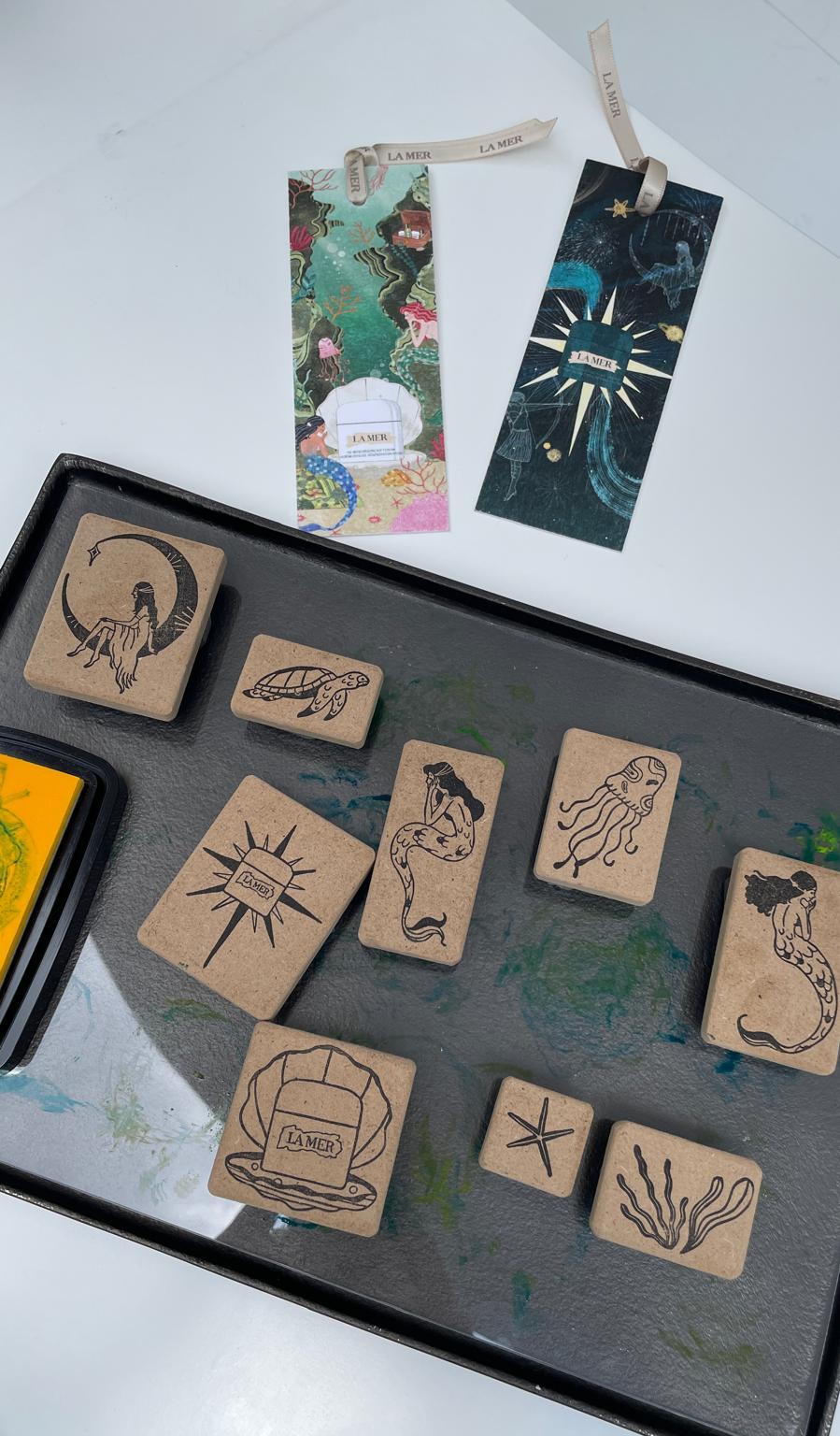 Isaac Spellman為La Mer設計一系列印章,讓大家自製書籤。