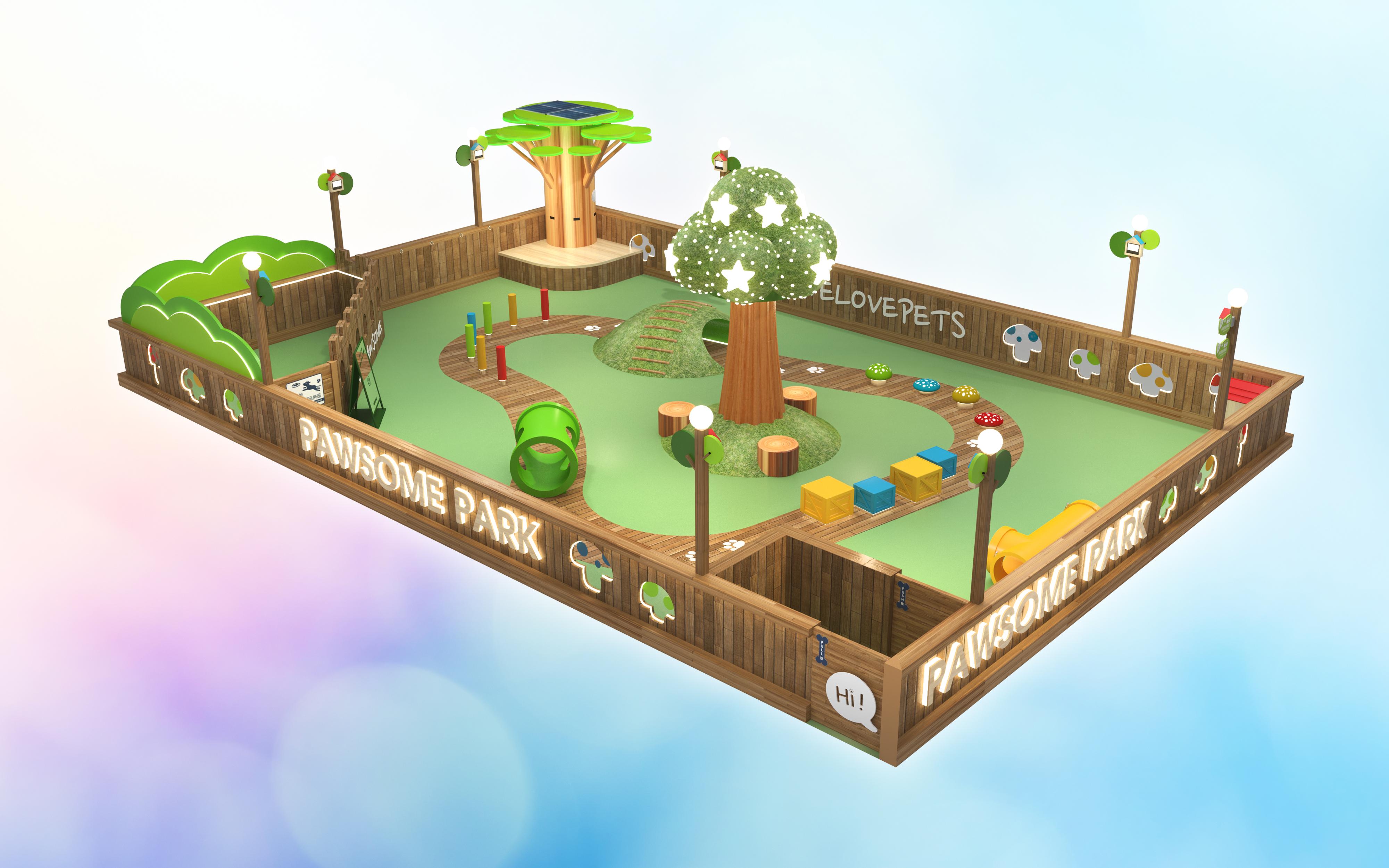 全新PAWSOME PARK以綠色大自然風作為主調