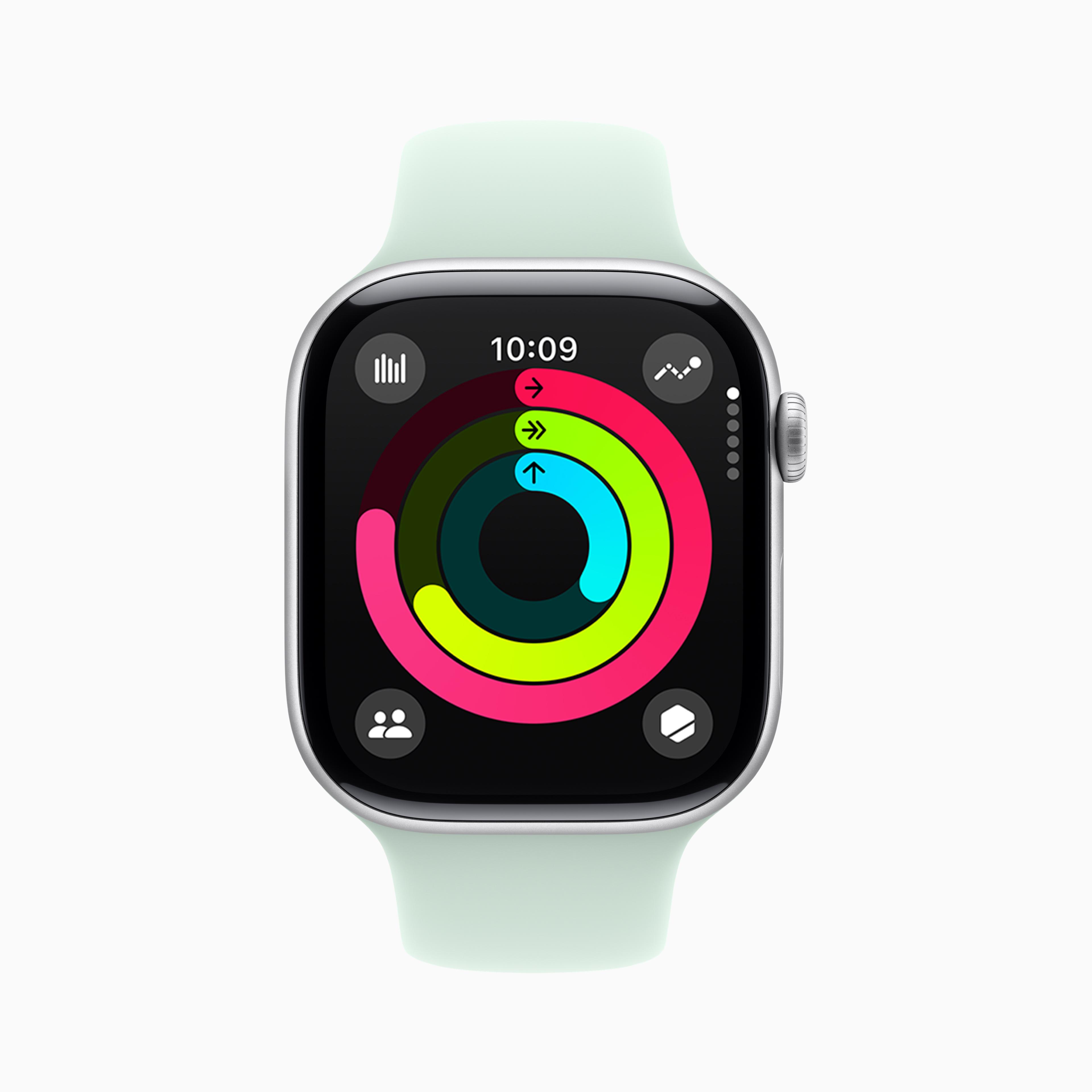 Apple Watch內置「健身記錄」app可記錄「活動」、「運動」、「站立」目標。