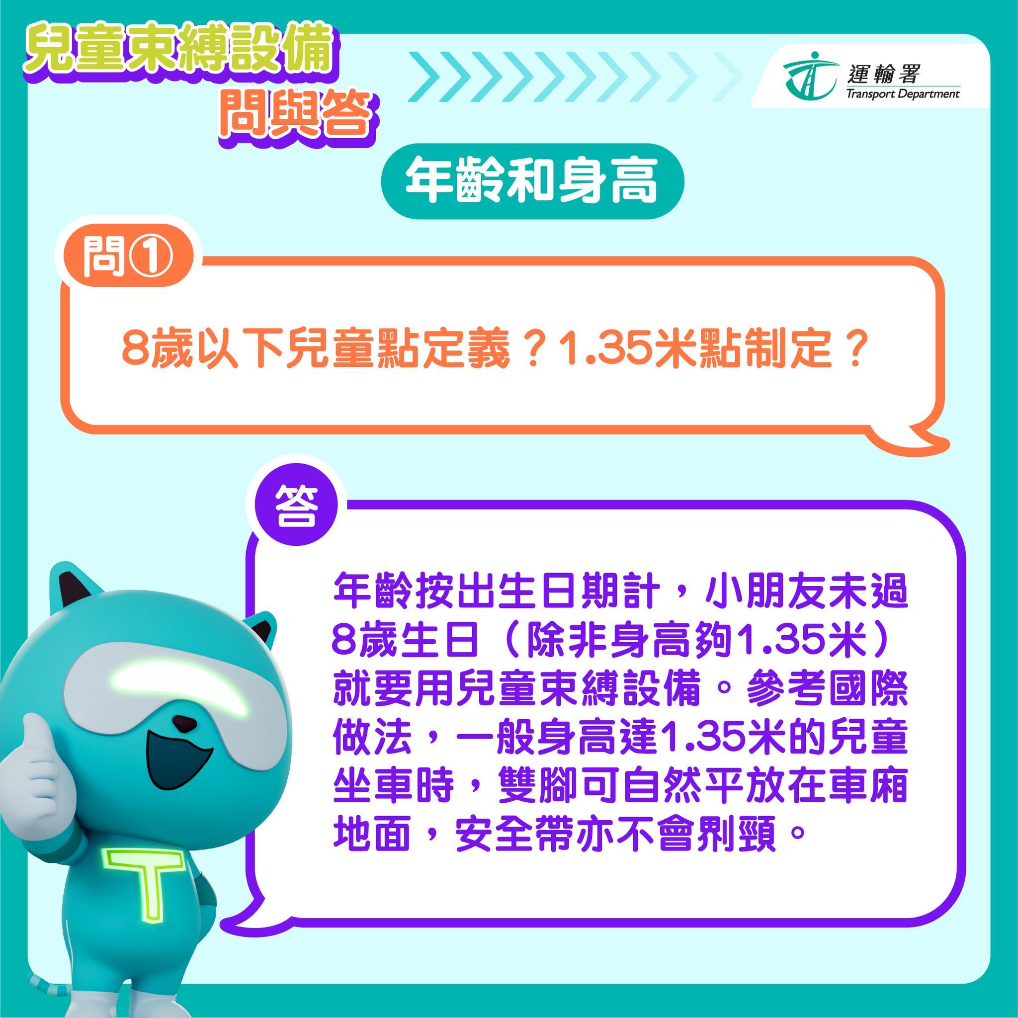 兒童坐私家車11月起須用car seat|年齡和身高(圖片來源︰運輸署 Agent T )