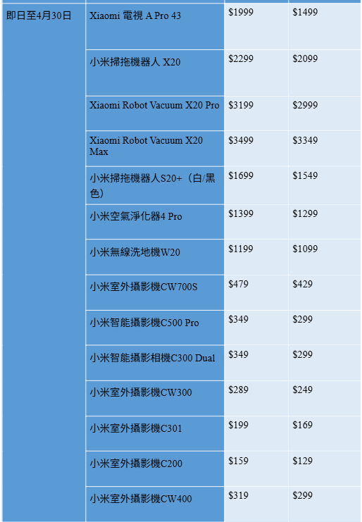 小米4月購物優惠家電一覽。