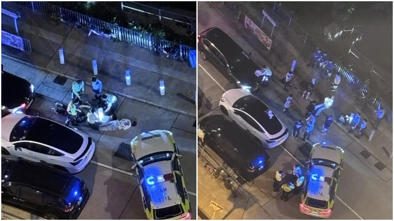 數人雙手由手銬反鎖躺地。(車cam L(香港群組)@fb圖)