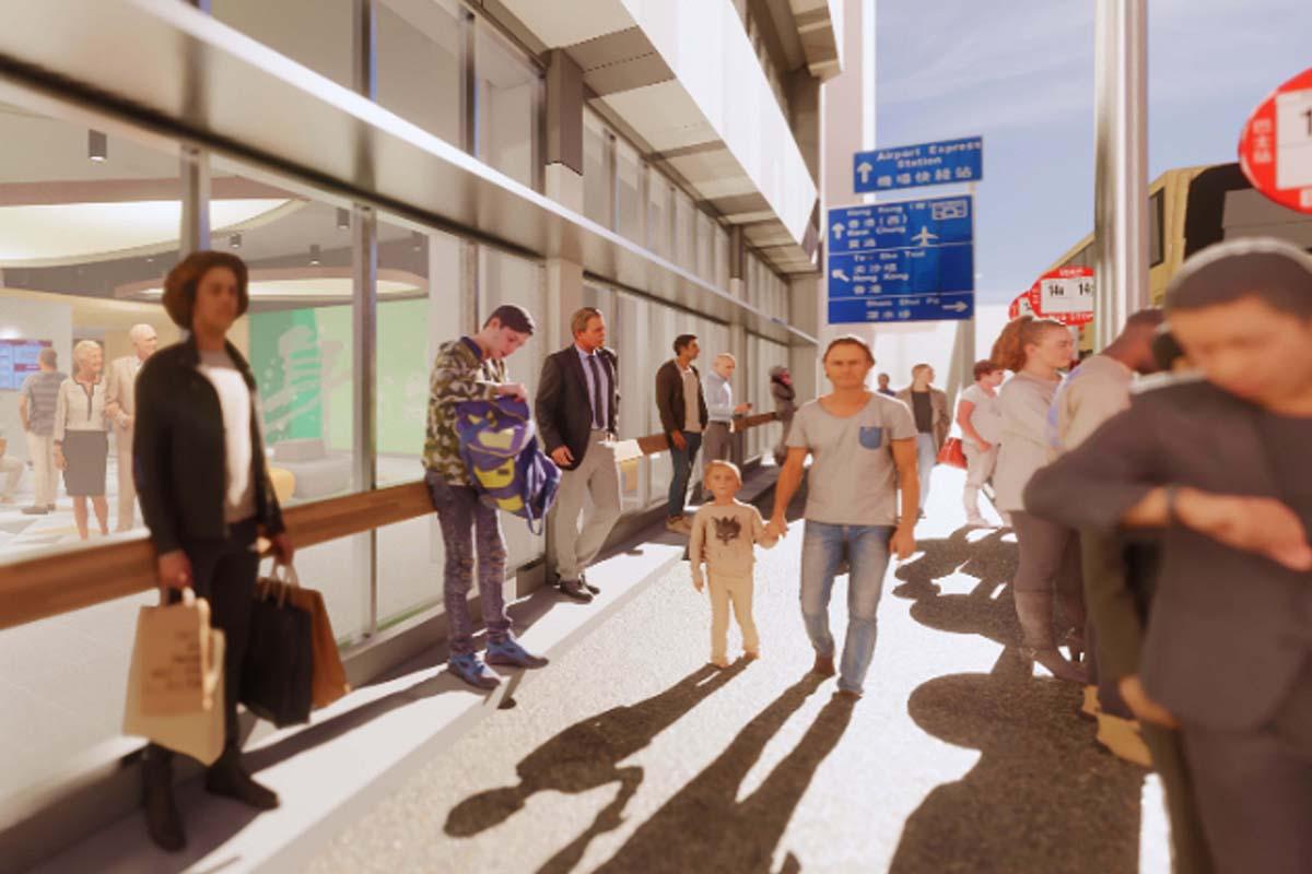 面向亞皆老街的落地玻璃向後移1米,為市民和候車乘客騰出更多空間。(市建局設計構想圖)