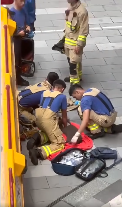 消防員為兩隻貓咪施心外壓。(網上片段截圖)