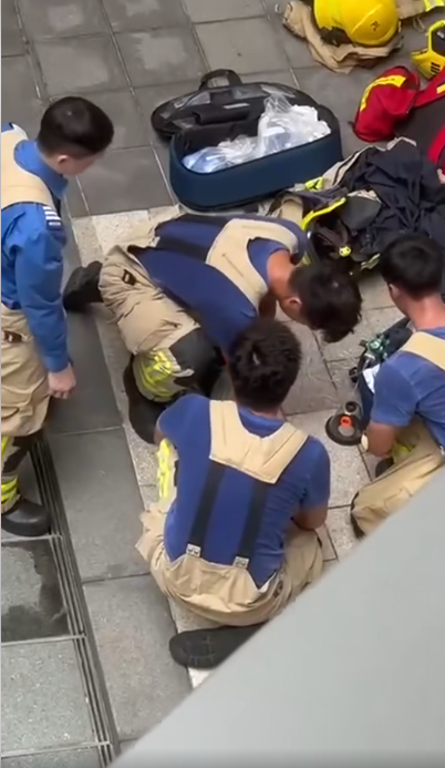 消防員為兩隻貓咪施心外壓。(網上片段截圖)