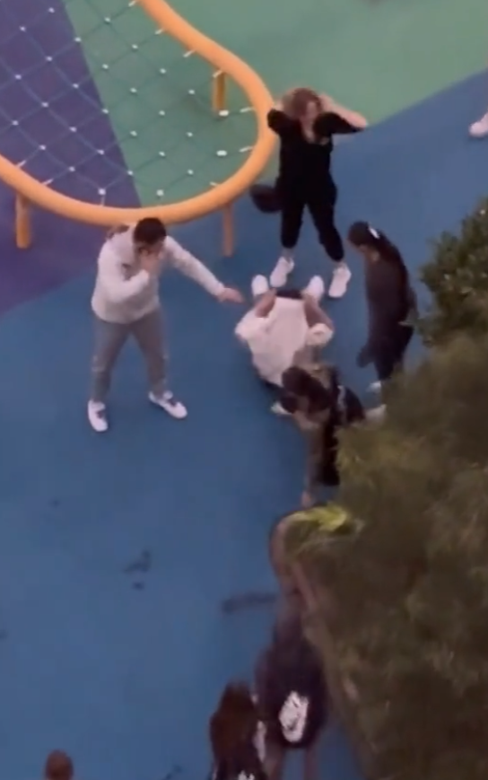 一名華裔女子被一群少年拳打腳踢及吐口水,同場另一名男子亦被毆。片中所見,男子曾試阻止行凶者打人,同時撥打電話求助。施襲過程持續約1分鐘,直至一名遛狗男子途經阻止,施襲者才離開現場。