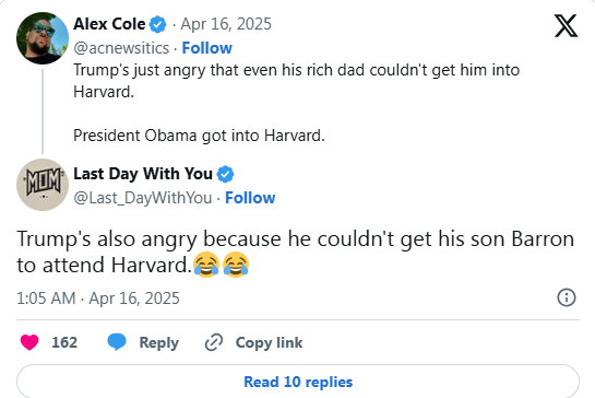 特朗普禁哈佛招國際學生 網上謠傳因拒錄取兒子巴倫