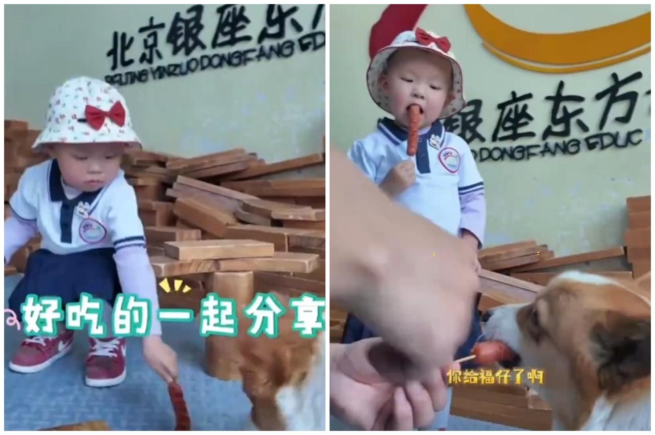 事主並沒有將被搶事情放在心上,相反更與福仔一起分享燒香腸。(微博)