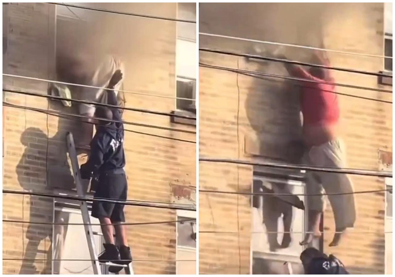 消防隊火場救援攀梯突然縮回,住戶逃生踏空倒樹葱跌死。(X)