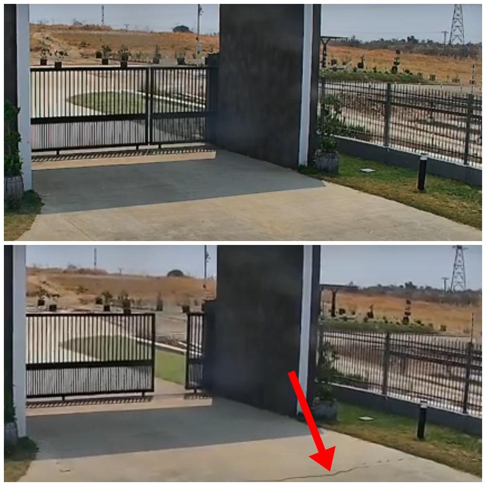 大門外車道出現一道裂縫。(YouTube)