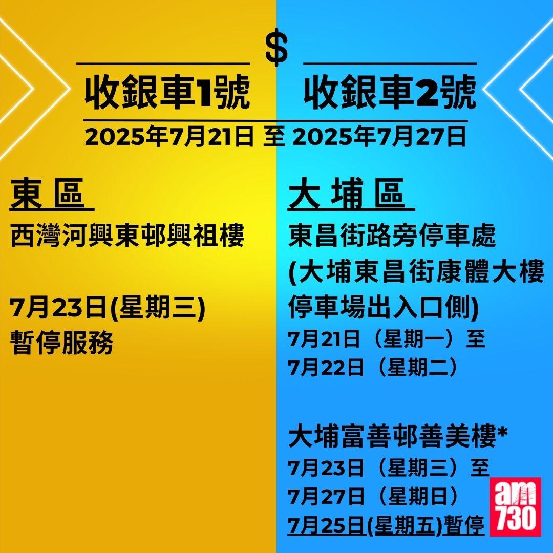 金管局收銀車時間表|2025年5月26日至2025年8月17日