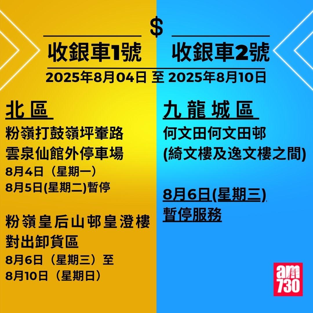 金管局收銀車時間表|2025年5月26日至2025年8月17日